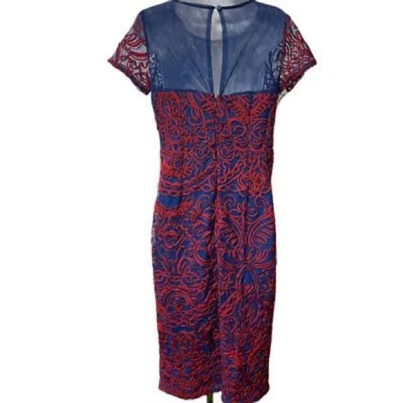 Women Red Blue J.S. Collections Soutache Chiffon Cocktail Embroidery Dress Sz 2 - Picture 3 of 6